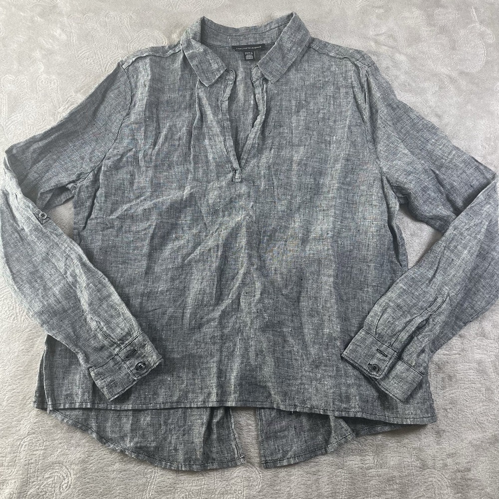 Saks Fifth Avenue Shirt Womens Large Linen Henely Tunic Top‎ Coastal Lagenlook